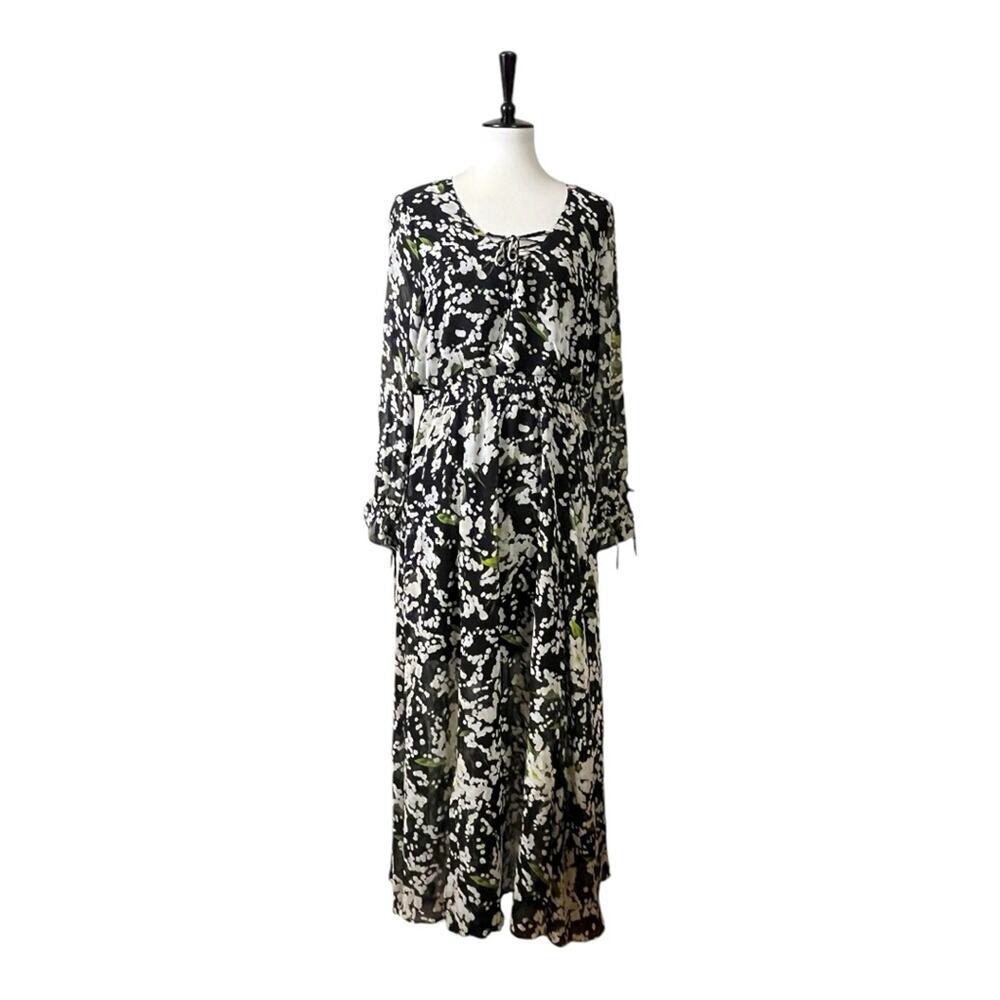 Belle Sky New Maxi Midi Dress Long Sleeves Black White Print Women’s Size Large